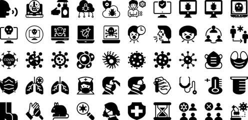 Virus Icon Set Isolated Silhouette Solid Icons With Infection, Virus, Disease, Icon, Medicine, Medical, Health Infographic Simple Vector Illustration