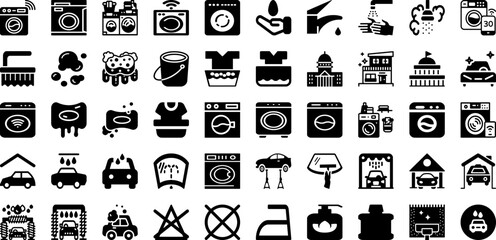 Wash Icon Set Isolated Silhouette Solid Icons With Symbol, Sign, Outline, Water, Wash, Line, Icon Infographic Simple Vector Illustration