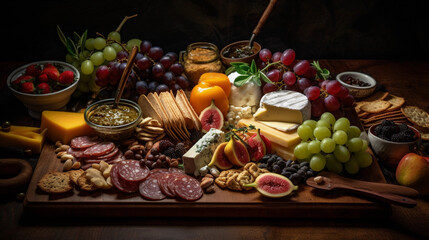 Obraz na płótnie Canvas Mouthwatering Gourmet Charcuterie Board with Artisanal Foods (generative AI)