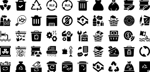 Waste Icon Set Isolated Silhouette Solid Icons With Waste, Symbol, Recycle, Vector, Ecology, Icon, Garbage Infographic Simple Vector Illustration