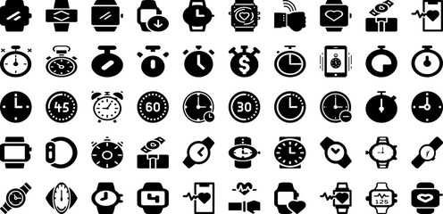 Watch Icon Set Isolated Silhouette Solid Icons With Clock, Watch, Vector, Time, Icon, Sign, Symbol Infographic Simple Vector Illustration