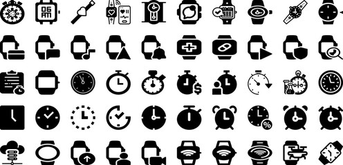 Watch Icon Set Isolated Silhouette Solid Icons With Sign, Symbol, Vector, Watch, Icon, Clock, Time Infographic Simple Vector Illustration