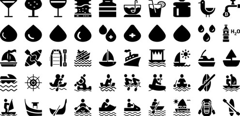 Fototapeta na wymiar Water Icon Set Isolated Silhouette Solid Icons With Tap, Drink, Vector, Water, Drop, Symbol, Icon Infographic Simple Vector Illustration