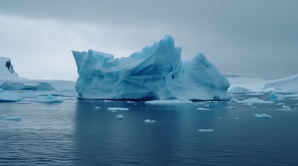 Blue iceberg in Antarctica. Global warming concept. AI generated.
