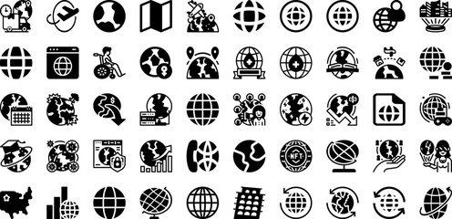 World Icon Set Isolated Silhouette Solid Icons With Globe, Icon, World, Earth, Map, Vector, Symbol Infographic Simple Vector Illustration