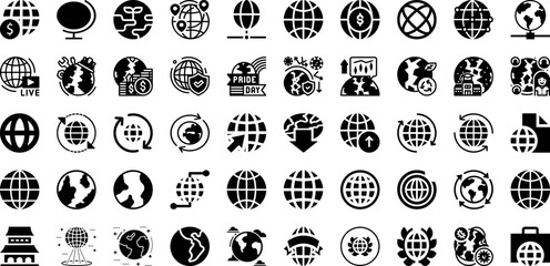 World Icon Set Isolated Silhouette Solid Icons With Symbol, Icon, Vector, Map, Globe, Earth, World Infographic Simple Vector Illustration