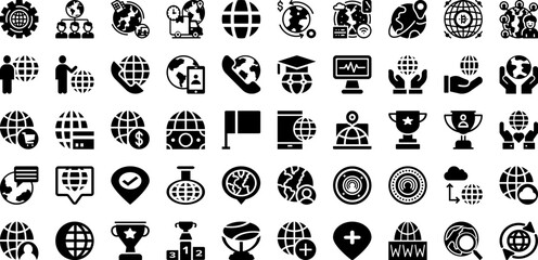 World Icon Set Isolated Silhouette Solid Icons With Earth, Vector, Globe, Symbol, World, Icon, Map Infographic Simple Vector Illustration