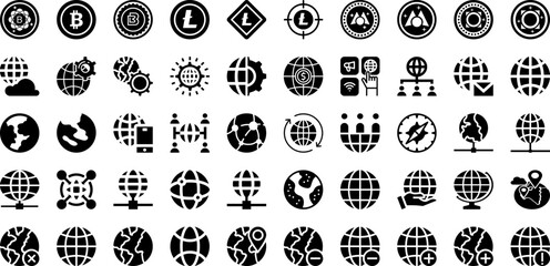 World Icon Set Isolated Silhouette Solid Icons With Earth, Map, Symbol, World, Icon, Vector, Globe Infographic Simple Vector Illustration