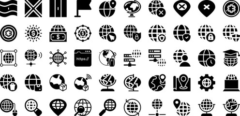 World Icon Set Isolated Silhouette Solid Icons With Symbol, World, Icon, Globe, Earth, Vector, Map Infographic Simple Vector Illustration