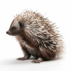 Naklejka premium porcupine, animal, mammal, isolated, porcupine, wild, wildlife, white background, white, ferret, studio, isolated on white, snout, cut out, rodent, cute, brown, bristle, nature, raccoon, spiny, prickl