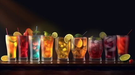 Cocktails drinks on the bar. AI generated.