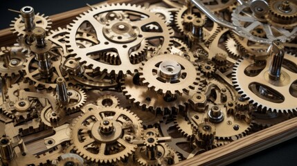 Complex mechanism with gears. AI generated.