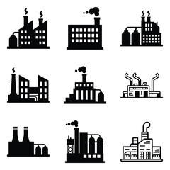 Obraz premium Factory Flat Icon Set Isolated On White Background