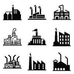 Fototapeta premium Factory Flat Icon Set Isolated On White Background