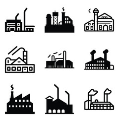 Fototapeta premium Factory Flat Icon Set Isolated On White Background
