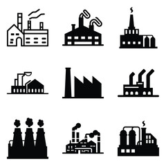 Obraz premium Factory Flat Icon Set Isolated On White Background