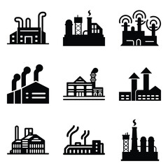 Obraz premium Factory Flat Icon Set Isolated On White Background