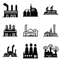 Fototapeta premium Factory Flat Icon Set Isolated On White Background