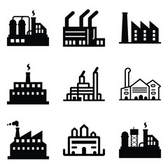 Fototapeta premium Factory Flat Icon Set Isolated On White Background
