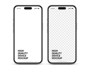 3D realistic high quality smartphone mockup with isolated background. Smart phone mockup collection. Device front view. 3D mobile phone with shadow on white background.