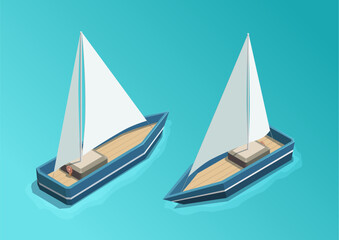 set of isometric sailboat.
