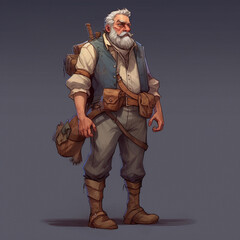 Colorful cartoon character concept art. An elderly man with a beard Generative AI