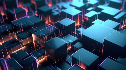 Fototapeta premium Modern digital abstract 3D background. Can be used in the description of technological processes, science, education. Copy space. Based on Generative AI