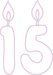 Number 15 with candles for the holiday.