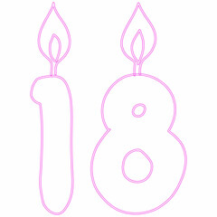 Number 18 with candles for the holiday.