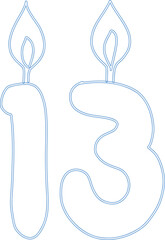 Number 13 with candles for the holiday.