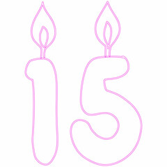 Number 15 with candles for the holiday.