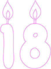 Number 18 with candles for the holiday.