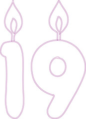 Number 19 with candles for the holiday.