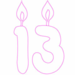 Number 13 with candles for the holiday.