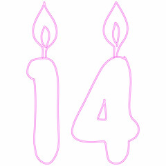 Number 14 with candles for the holiday.