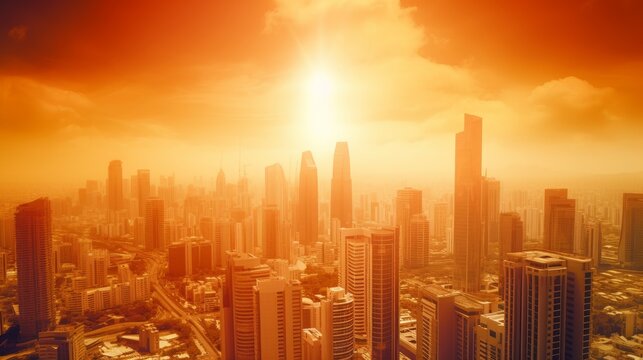 Heatwave over a city bright sun global warming generative AI