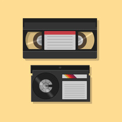 minimalist illustration of vhs and betamax video cassette tape flat icon retro tech 90s 80s nostalgia memories	