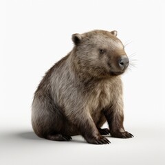 Fototapeta premium animal, wombat, mammal, ferret, isolated, wildlife, white background, nature, white, wild, fur, pet, cute, polecat, brown, racoon, young, standing, isolated on white, sitting, front view, cut out, nob