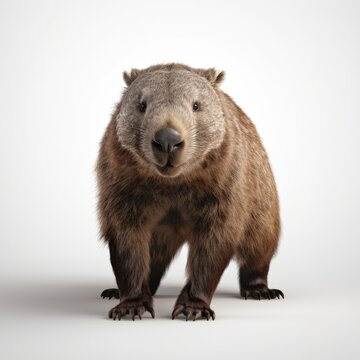 animal, wombat, mammal, ferret, isolated, wildlife, white background, nature, white, wild, fur, pet, cute, polecat, brown, racoon, young, standing, isolated on white, sitting, front view, cut out, nob