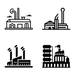 Fototapeta premium Factory Flat Icon Set Isolated On White Background