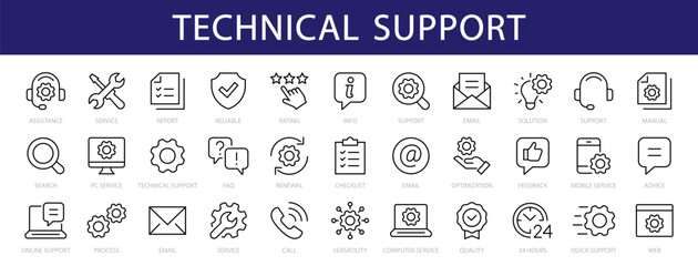 Technical Support thin line icons set. Technical support editable stroke icon collection. Vector - 599318206