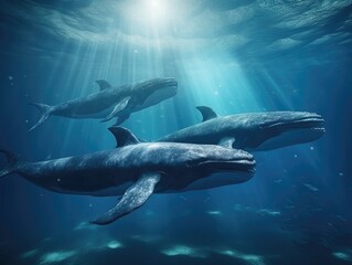 Obraz premium Group of Whale in natural habitat (generative AI)