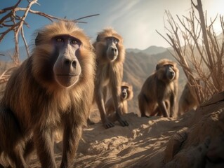 Group of Baboon in natural habitat (generative AI)
