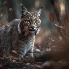 Naklejka na ściany i meble Bobcat in natural habitat (generative AI)