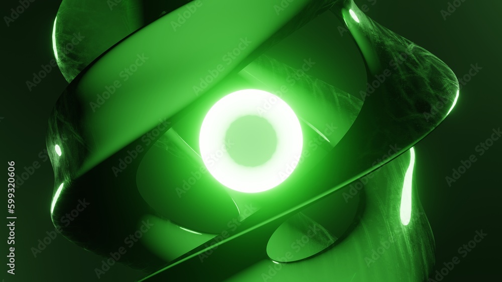 Poster abstract background green sphere of neon glow hi-tech sci-fi futurisctic energy and abstract shape w