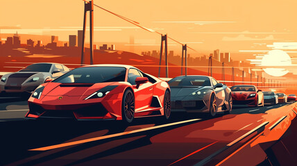 Fototapeta premium traffic on the highway illustration images ai generative