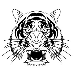 An outline illustration of a tiger head.