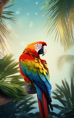 Obraz premium A magnificent parrot gracing the scene with its dazzling appearance.
