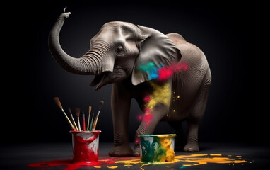 Elephant artist draws a picture. Generative AI