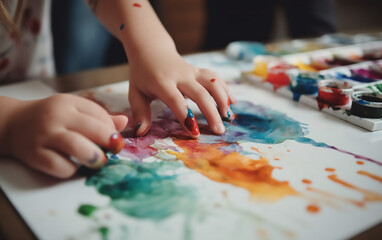 Tiny hands filled with creativity, painting with colorful strokes